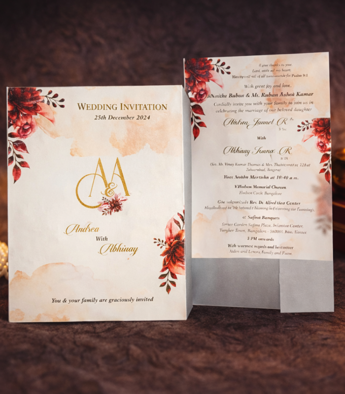 Burgundy Floral Christian Wedding Invitation with Vellum Overlay