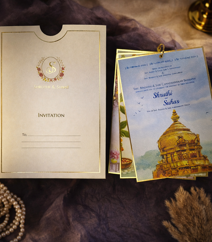 Premium Wedding Invitation with Gold Foil Border & Multi Inserts