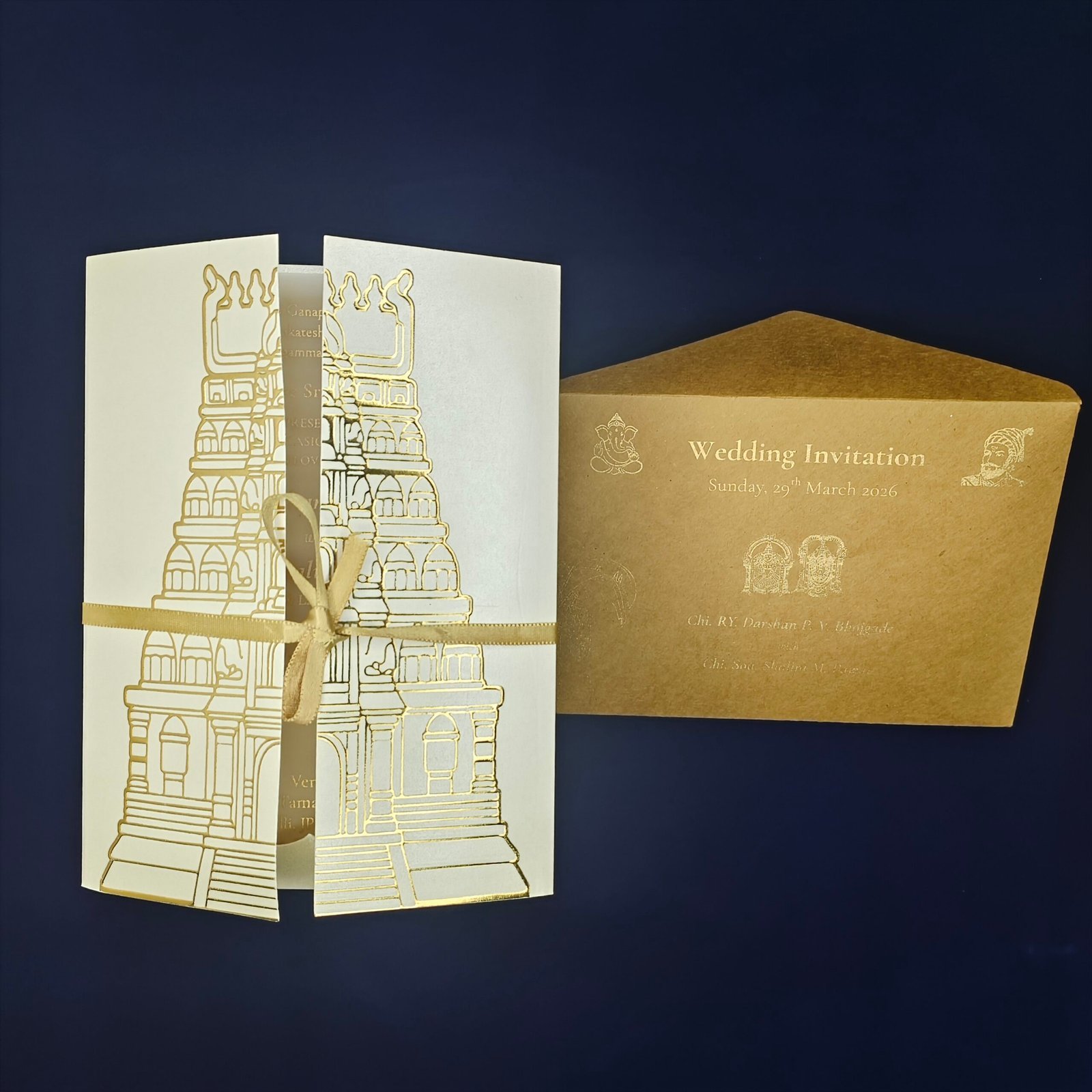 Royal Temple Gate Wedding Invitation with Traditional Motif Detailing - Image 3