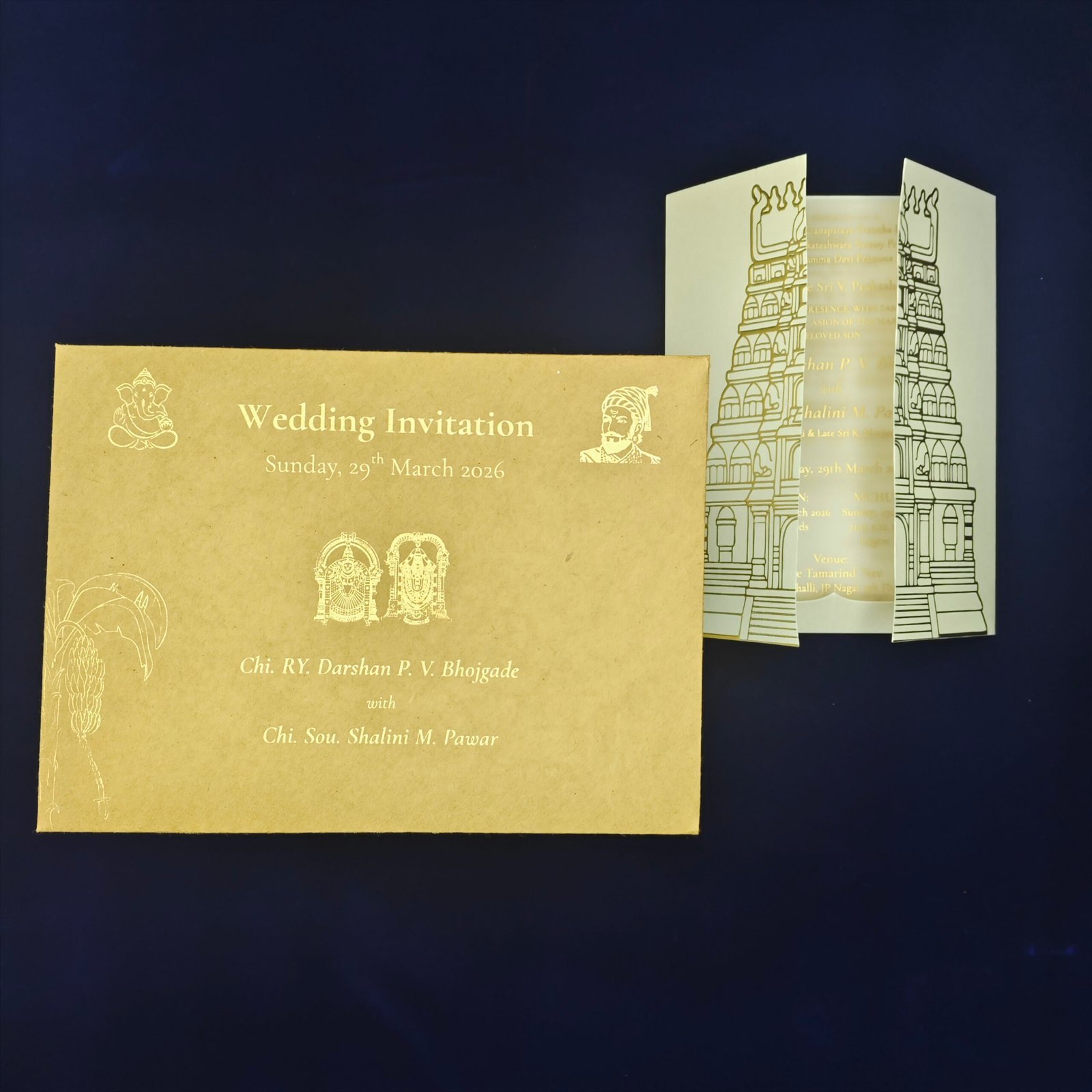 Royal Temple Gate Wedding Invitation with Traditional Motif Detailing - Image 4