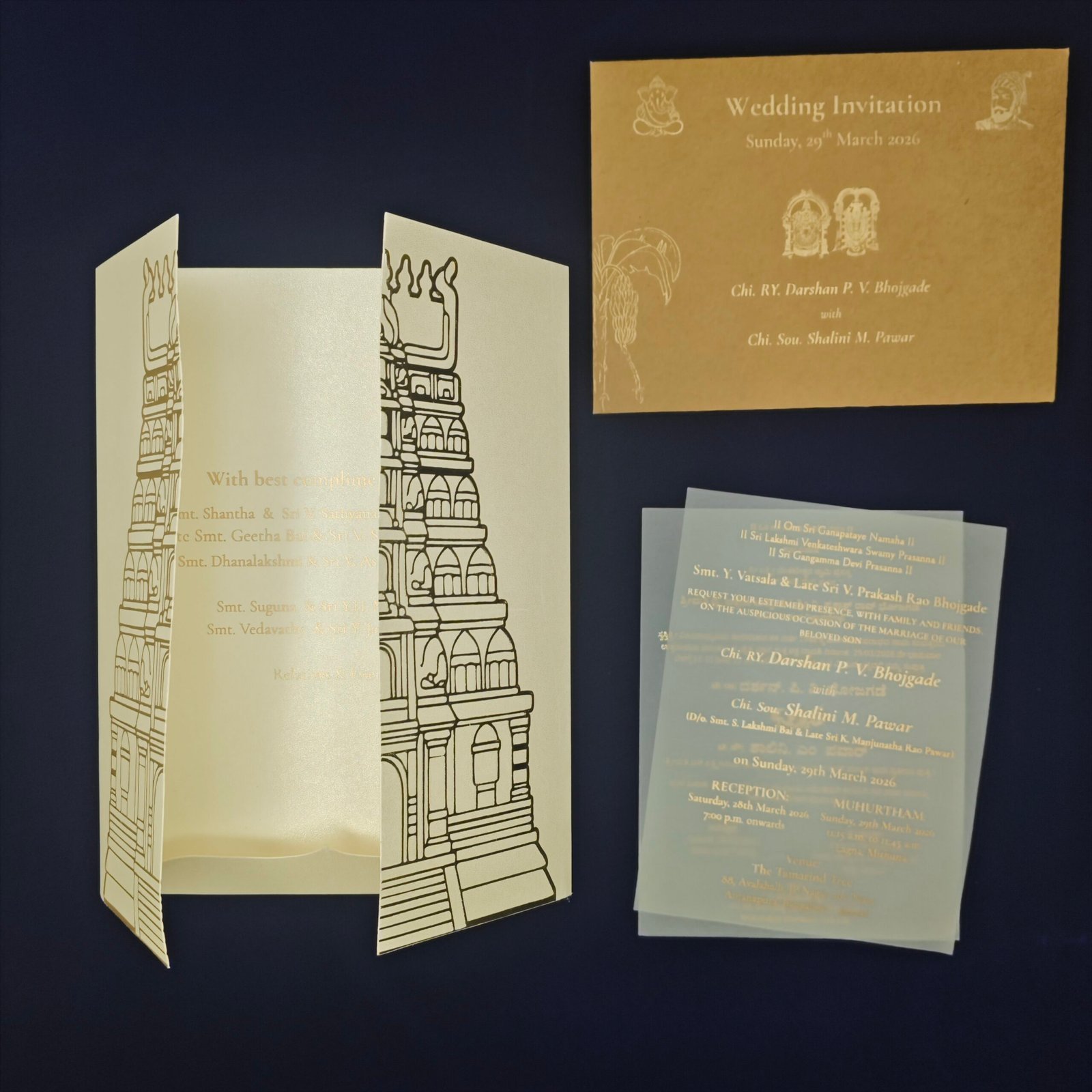 Royal Temple Gate Wedding Invitation with Traditional Motif Detailing - Image 5