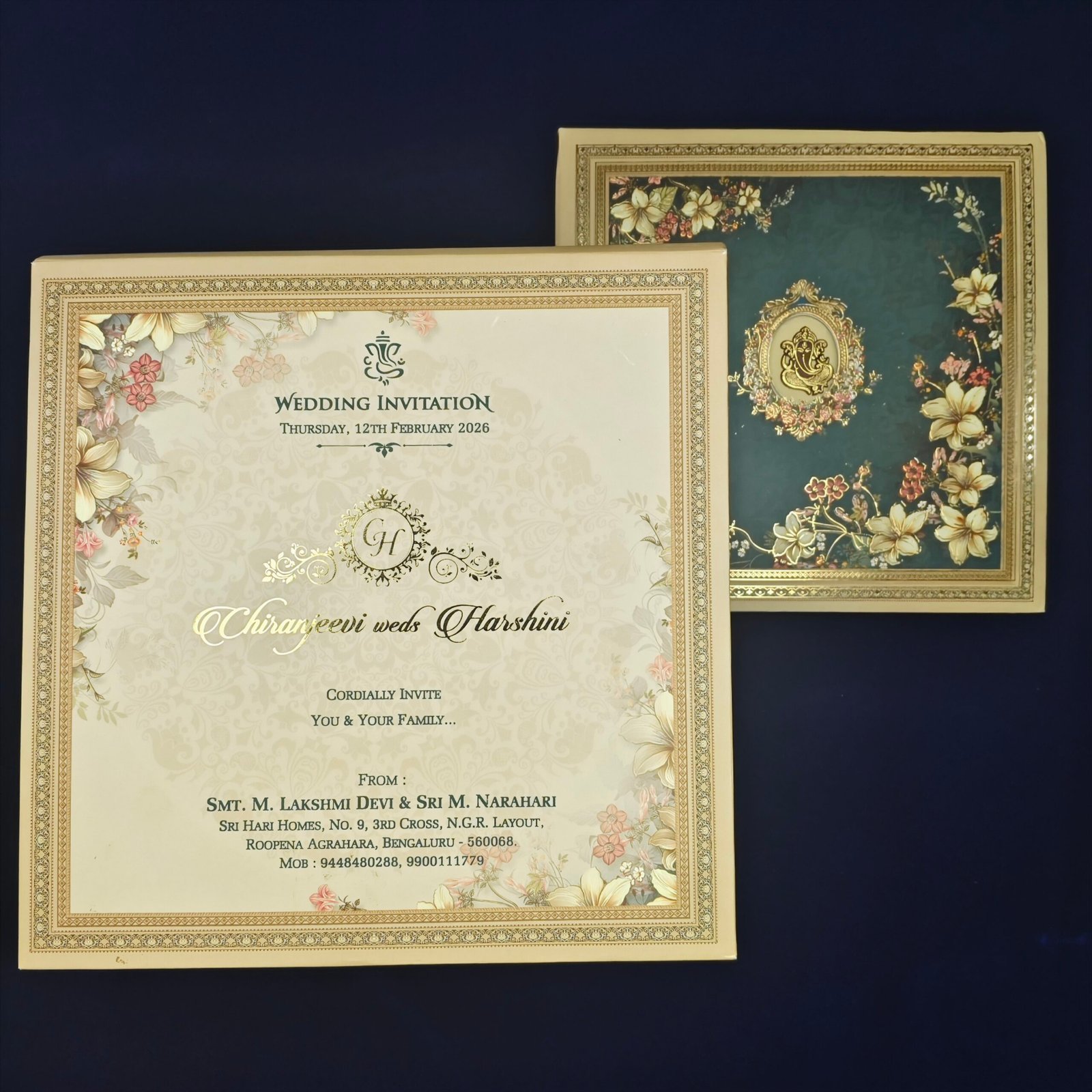 Divine Ganesh Vintage Floral Wedding Invitation Box with Premium Rigid Case β Heritage Blessings Edition - Image 4
