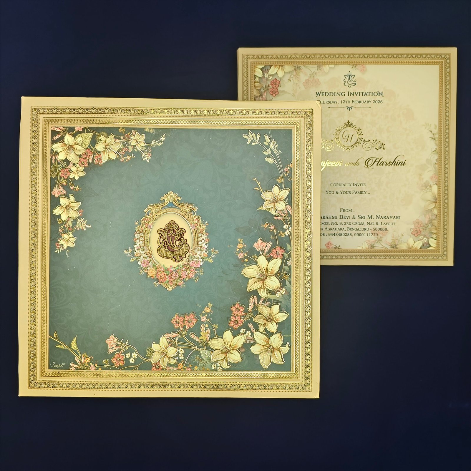 Divine Ganesh Vintage Floral Wedding Invitation Box with Premium Rigid Case β Heritage Blessings Edition - Image 6