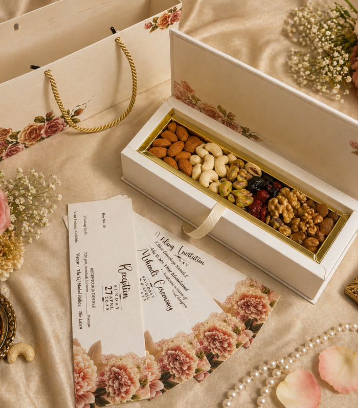 Modern Invitation Box Set with Multi Inserts & Carry Bag – Elegant Rose Slim Collection