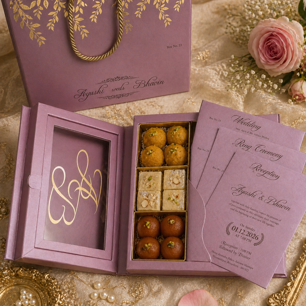 Modern Invitation Box Set with Multi Inserts & Carry Bag – Pastel Pink Premium Series