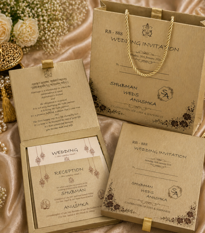 Modern Invitation Box Set with Multi Inserts & Carry Bag – Regal Gold Classic Series