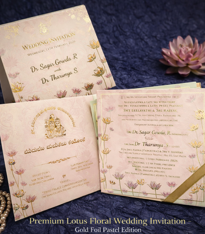 Premium Lotus Floral Wedding Invitation – Gold Foil Pastel Edition