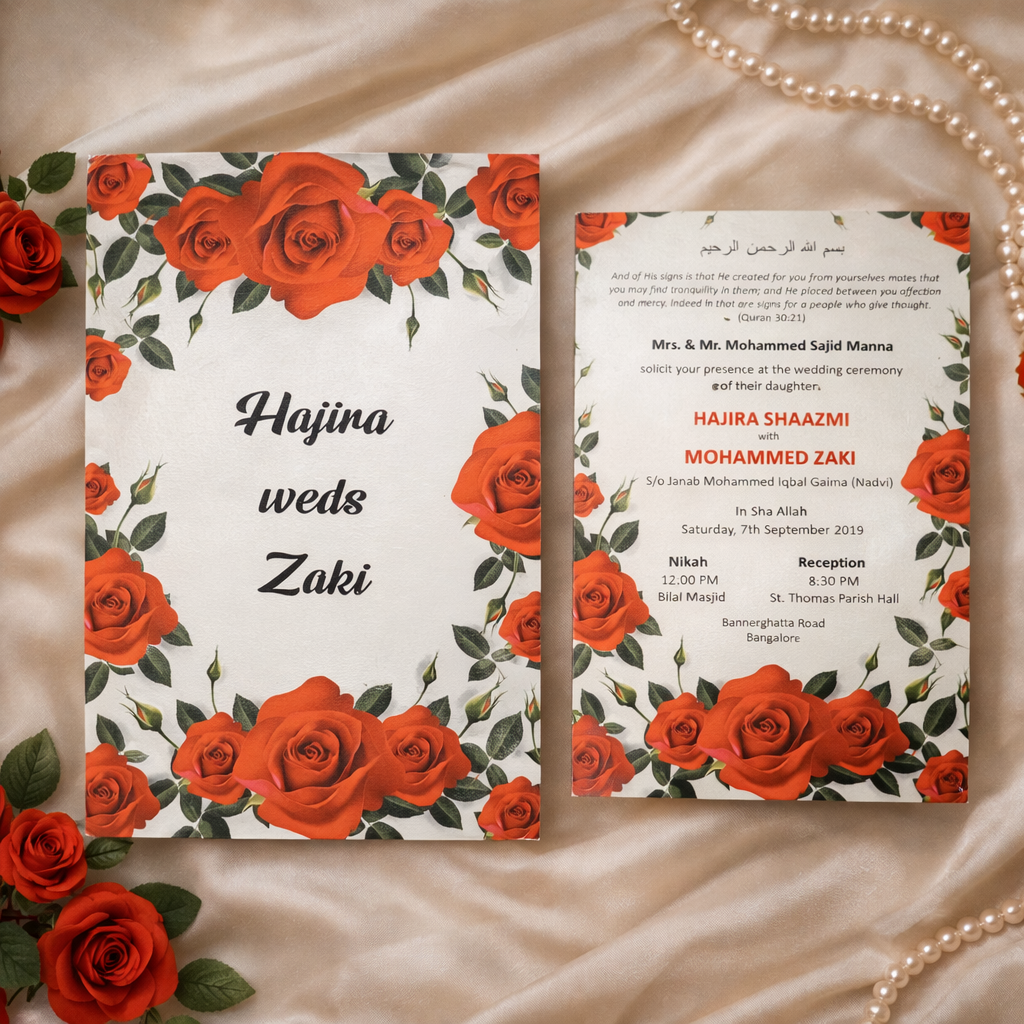 Red Rose Wedding Invitation Card with Romantic Floral Artwork – Classic Love Story Edition - Image 3