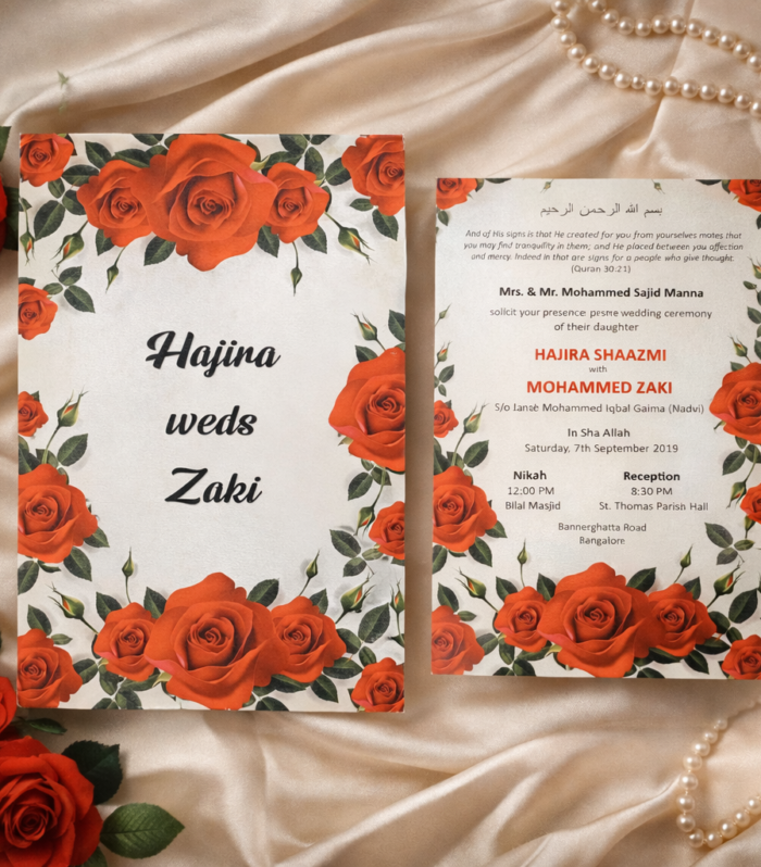 Red Rose Wedding Invitation Card with Romantic Floral Artwork – Classic Love Story Edition
