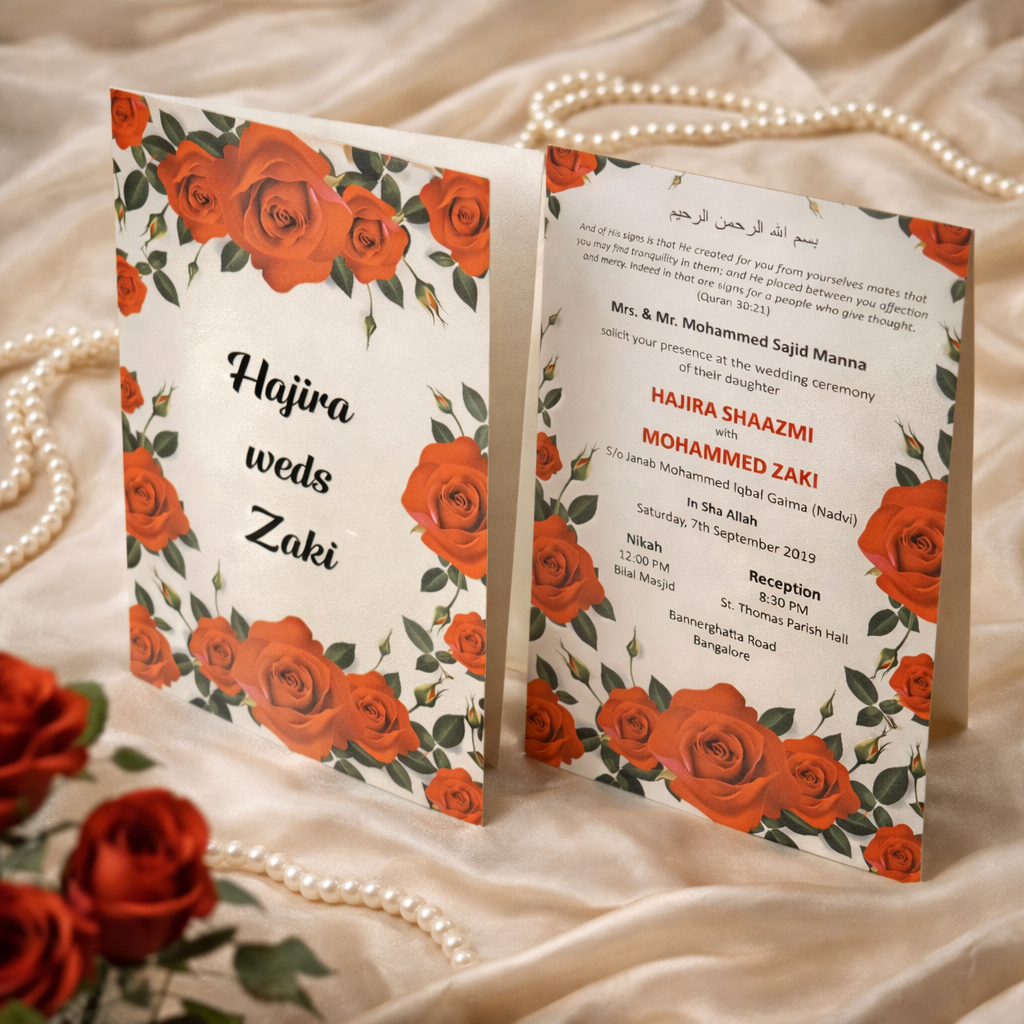 Red Rose Wedding Invitation Card with Romantic Floral Artwork – Classic Love Story Edition - Image 2