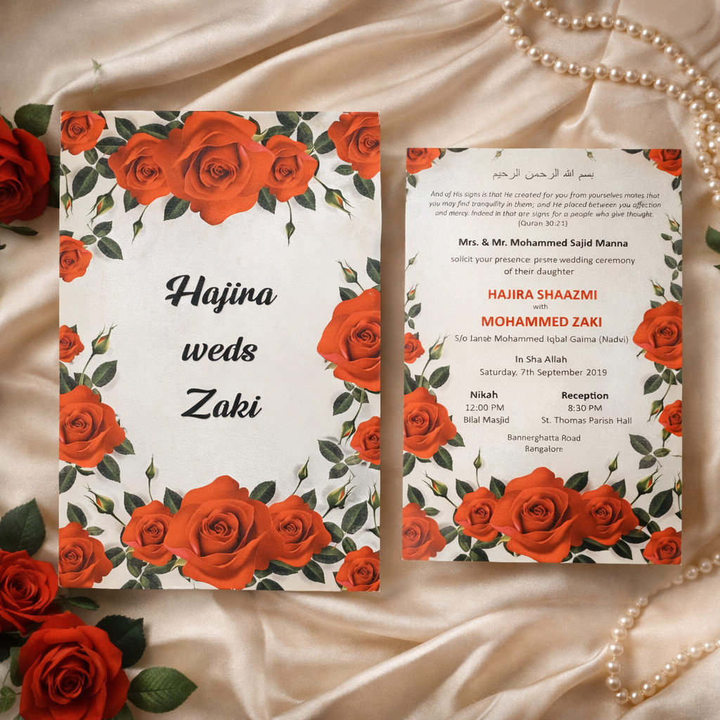 Red Rose Wedding Invitation Card with Romantic Floral Artwork – Classic Love Story Edition