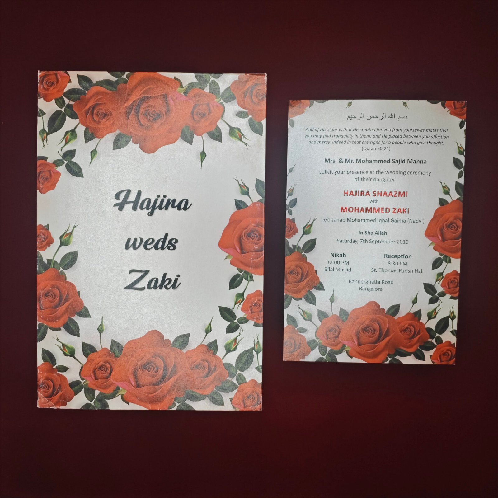 Red Rose Wedding Invitation Card with Romantic Floral Artwork – Classic Love Story Edition - Image 4