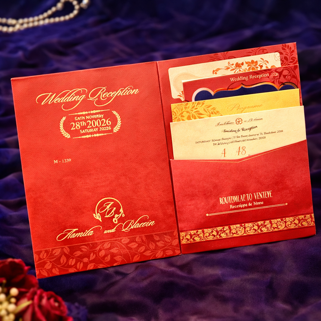 Royal Red Pocket Fold Wedding Invitation with Multi Inserts - Image 3
