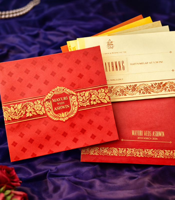 Royal Red Sleeve Wedding Invitation with Elegant Insert Cards – Classic Royal Edition