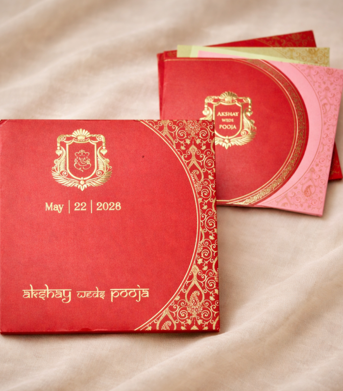 Traditional Red Gold Wedding Invitation - Premium classic