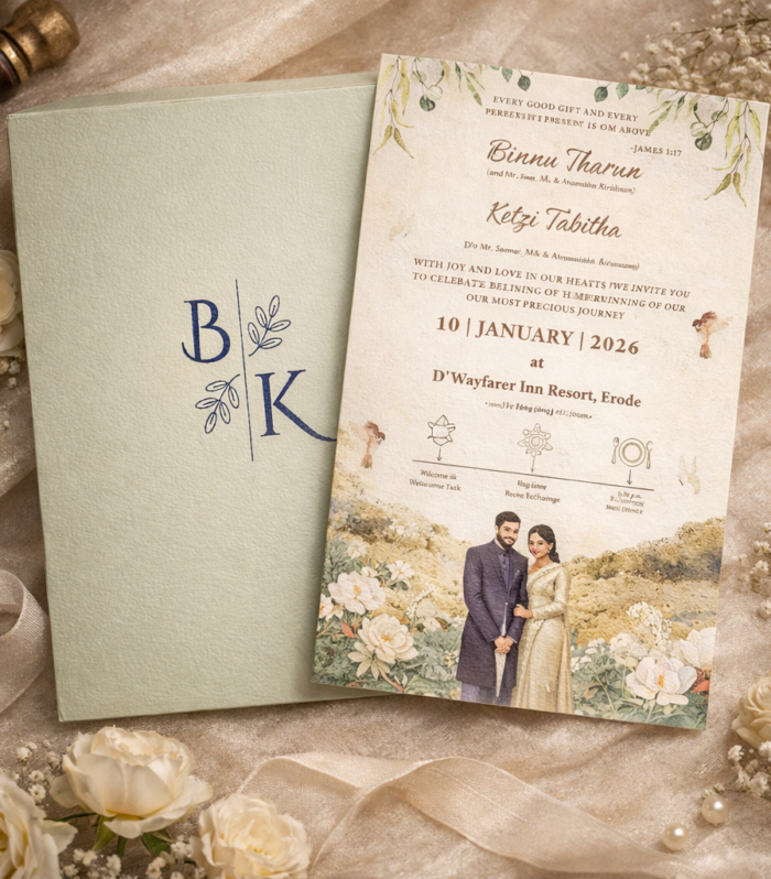Vintage Garden Christian Wedding Invitation – Custom Couple Monogram Invite